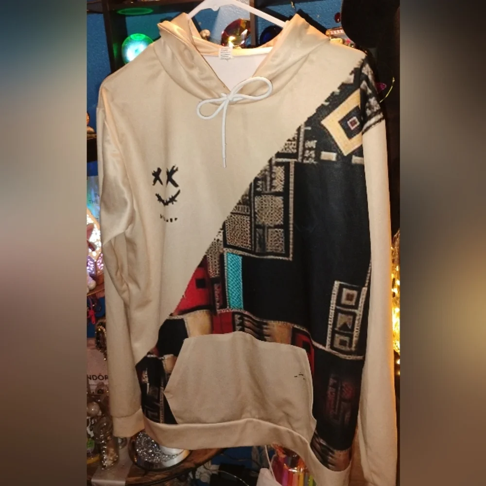 Hpapadks Fashion Casual Part Print Hooded Pullover Men's XXL Sweater Pre-owned